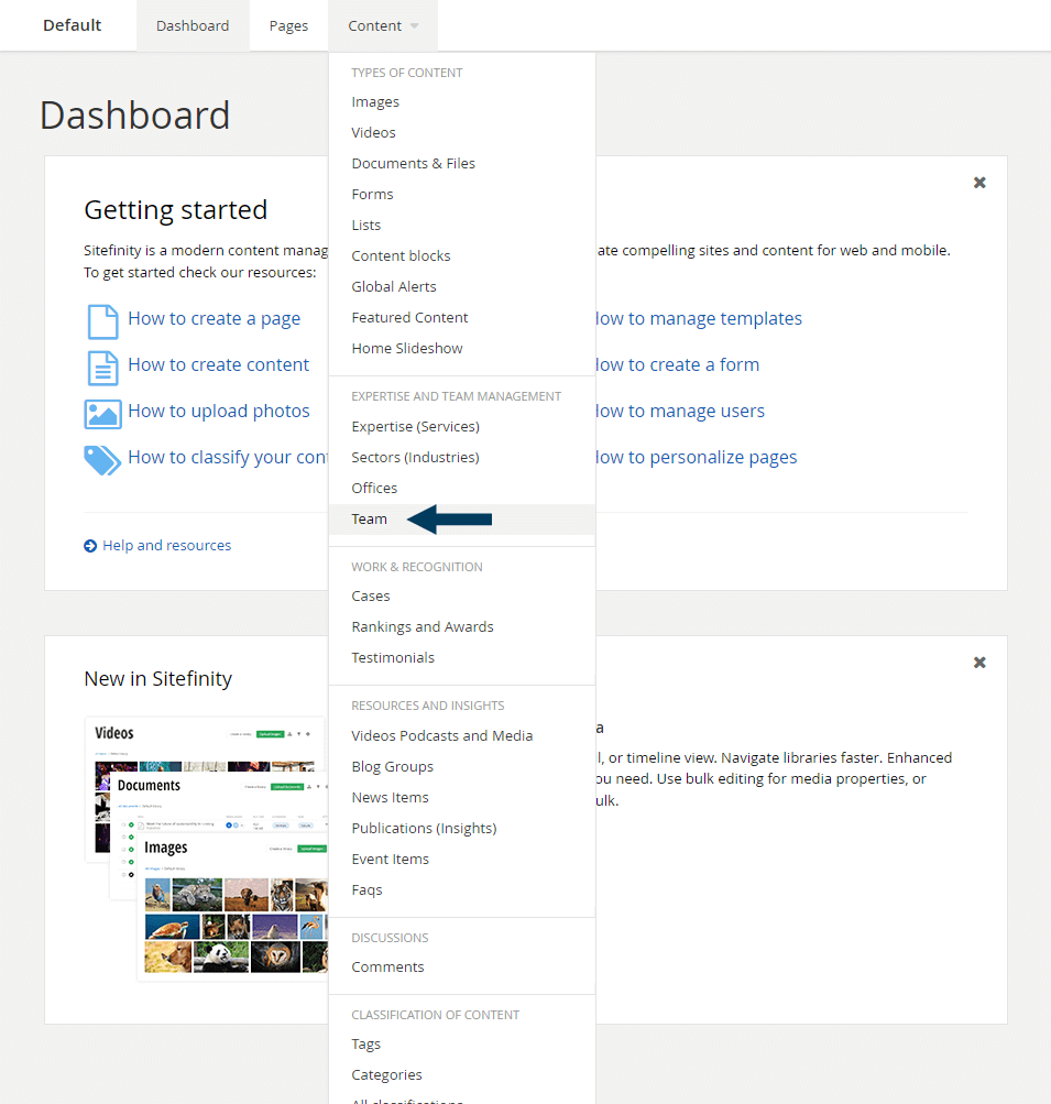 Dashboard - Content - Team
