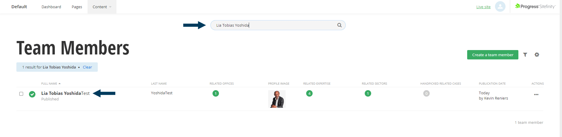 Select and Open Team Member Bio to Edit
