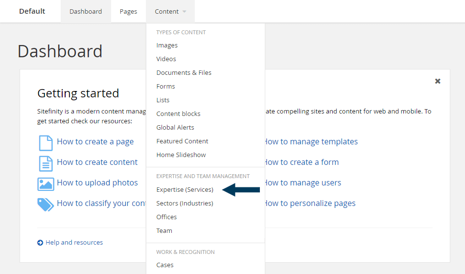 Dashboard - Content - Expertise