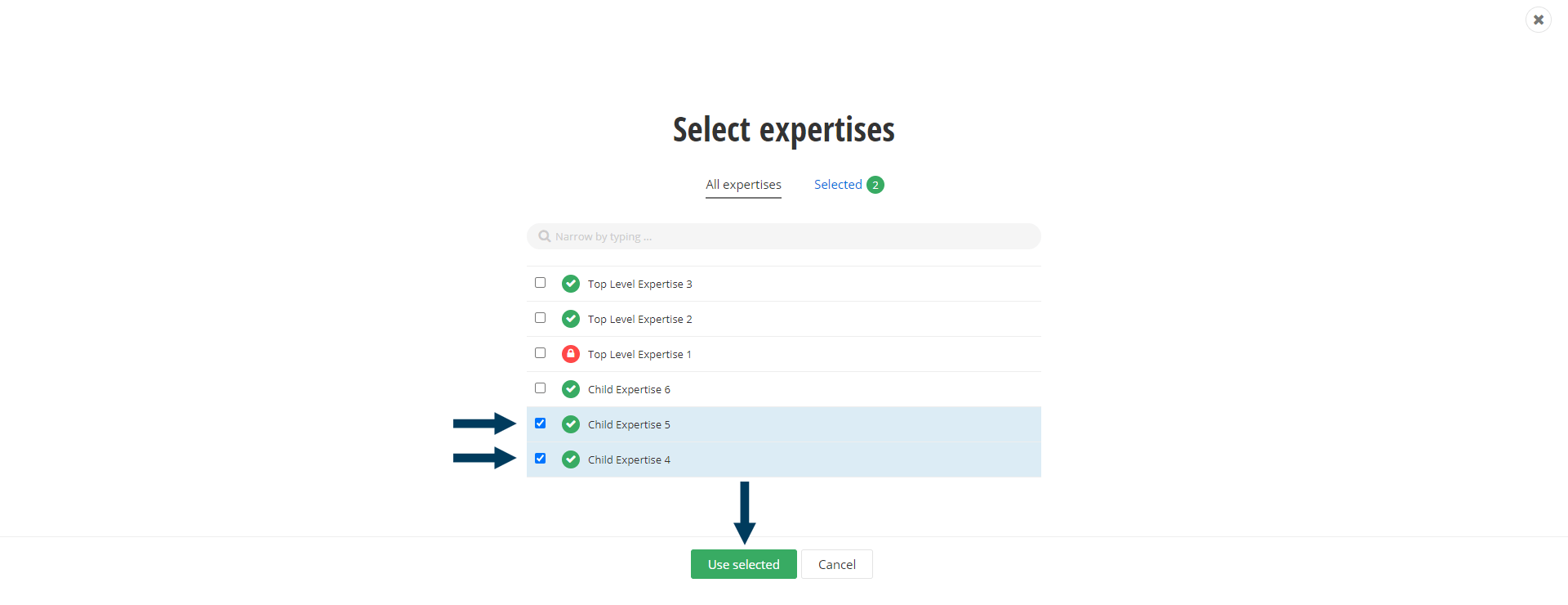 Selecting Child Services/Expertises - Expanded