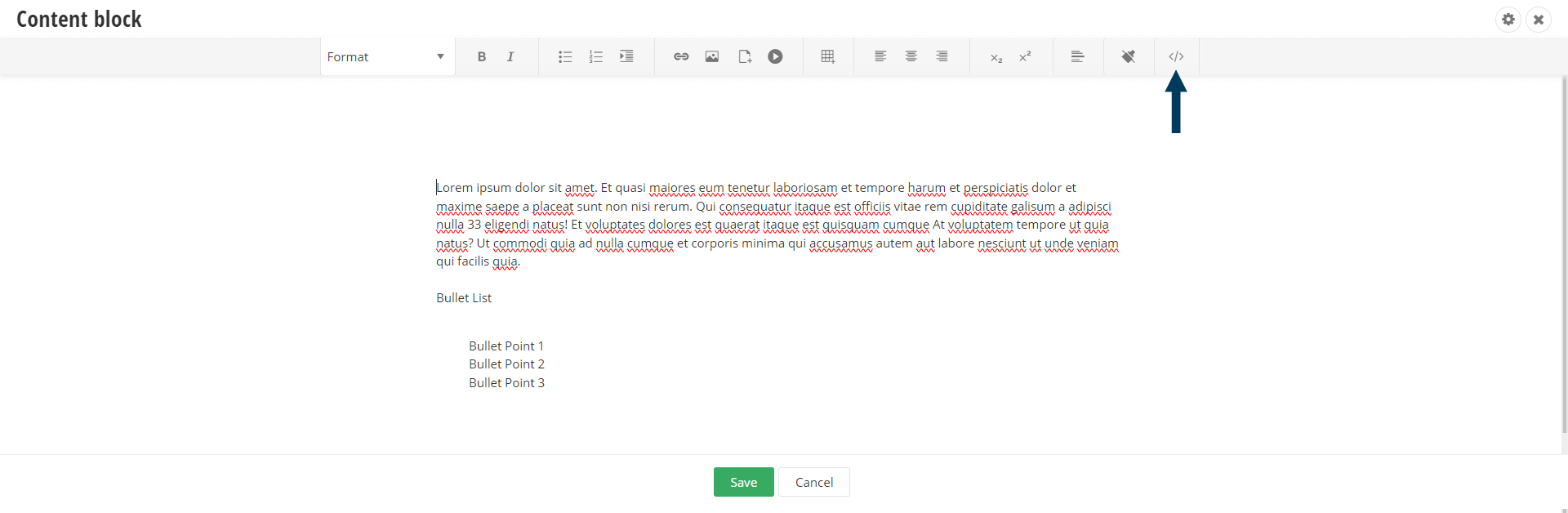 Content Block - Design Mode - HTML button