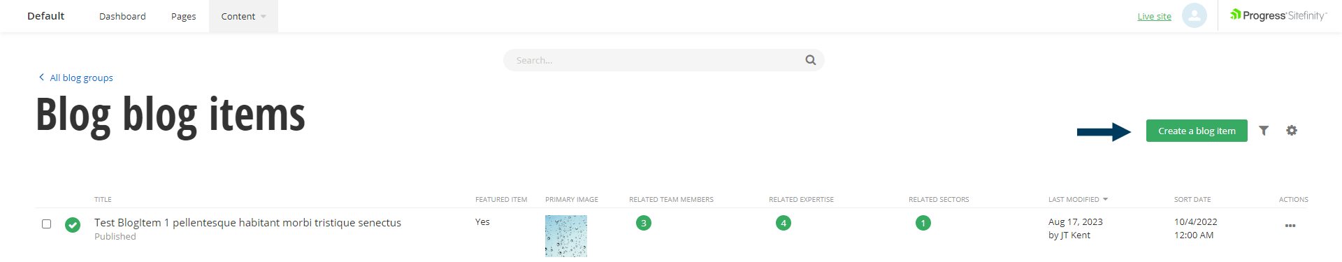 Create a Blog Post button