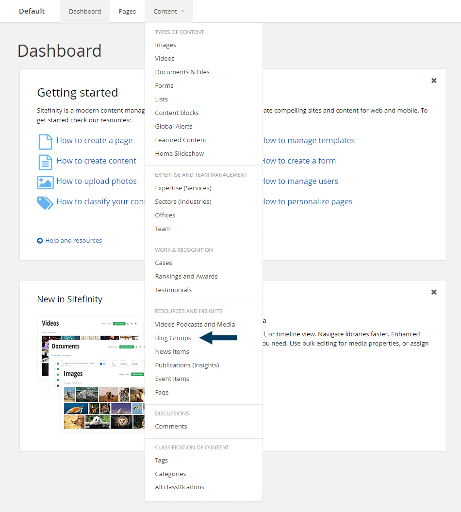 Dashboard - Content - Blog Groups