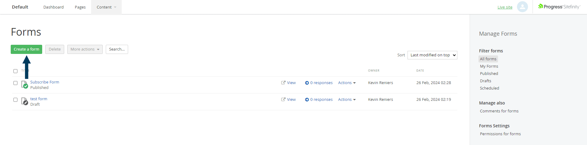 Create a Form button