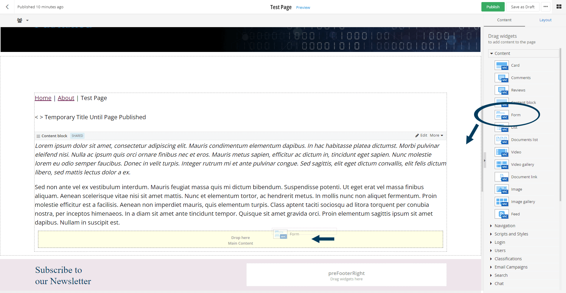 Place a Form Widget on a Page
