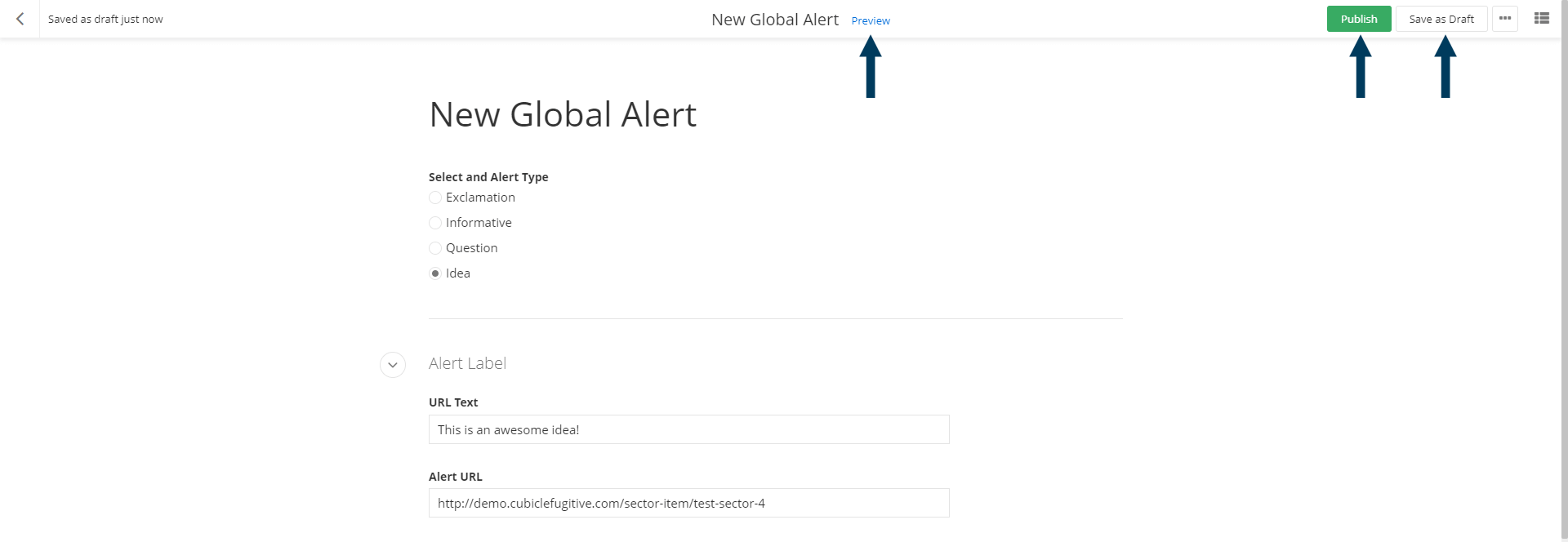 Save or Publish Global Alert