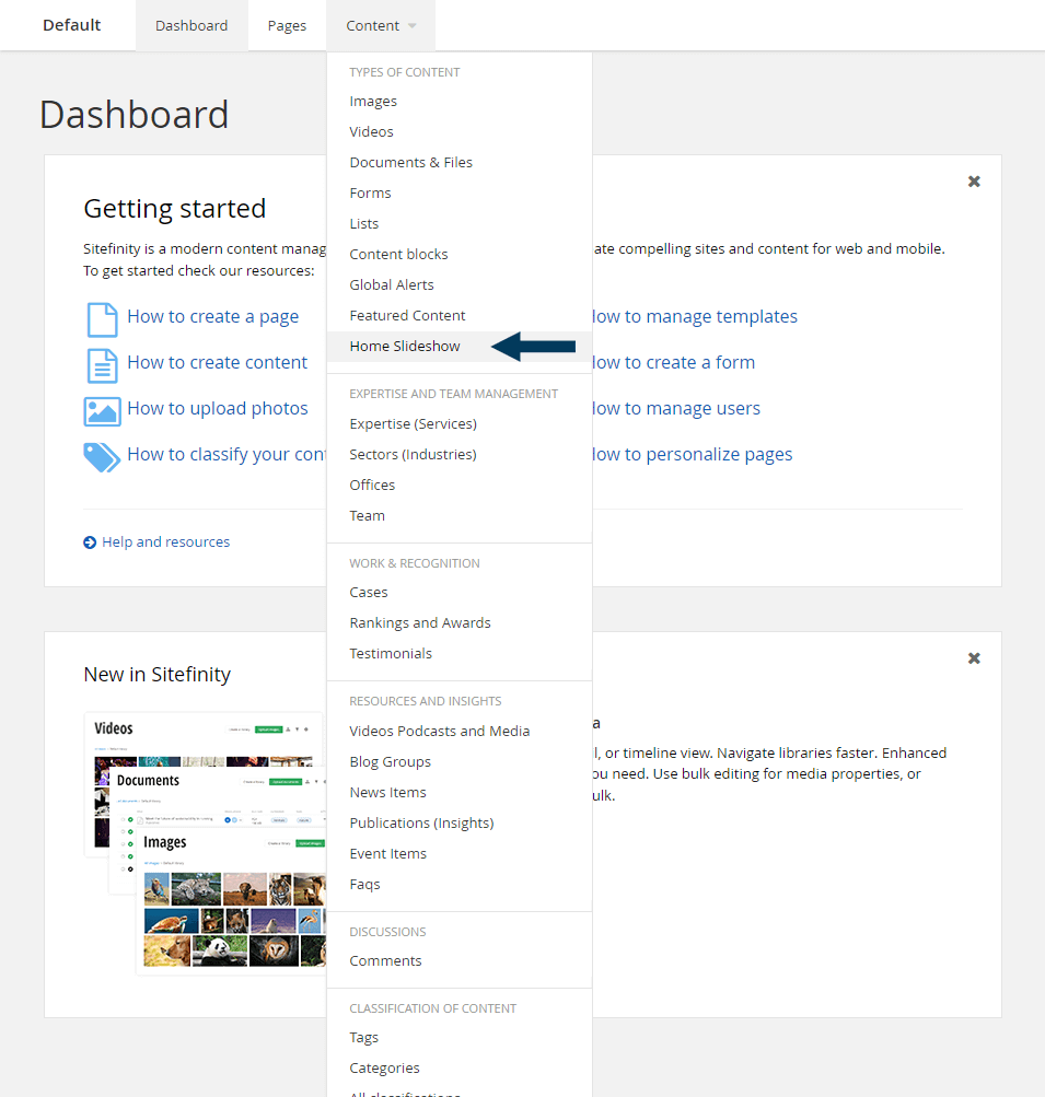 Dashboard - Content - Home Slide Show
