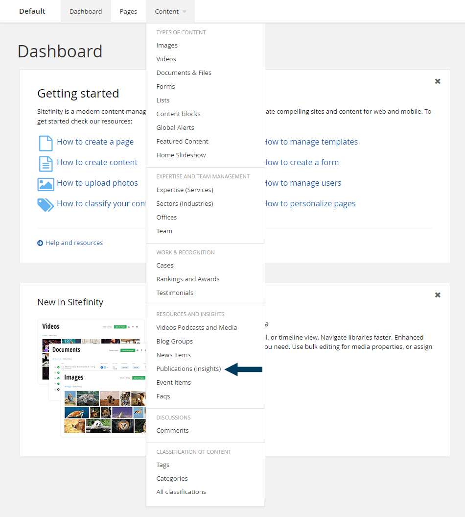 Dashboard - Content - Publication