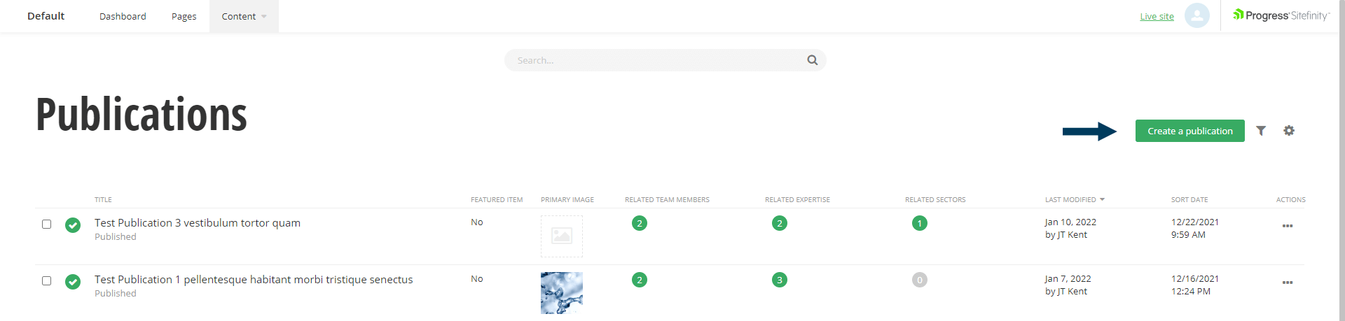 Create a Publication button