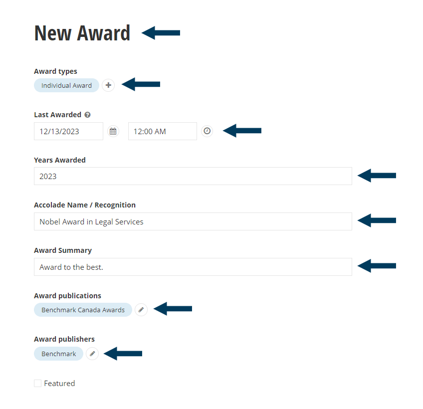 Main Award Details