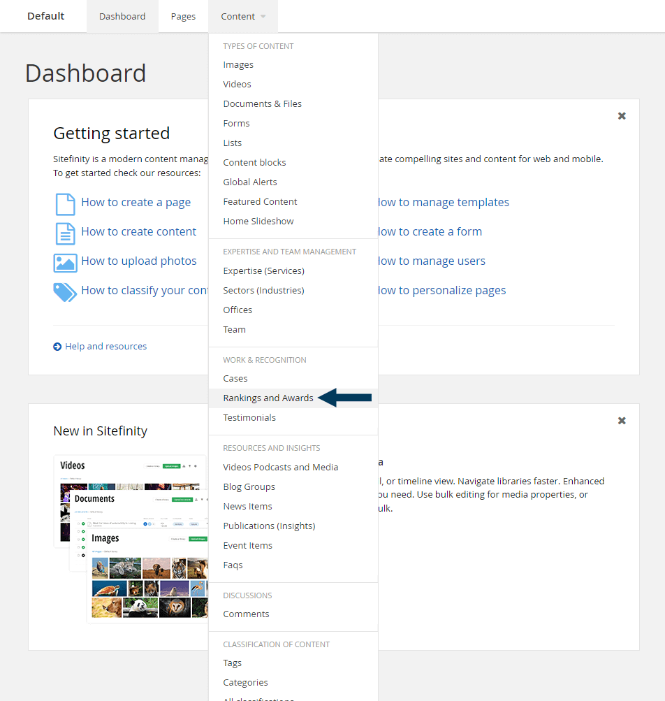 Dashboard - Content - Awards