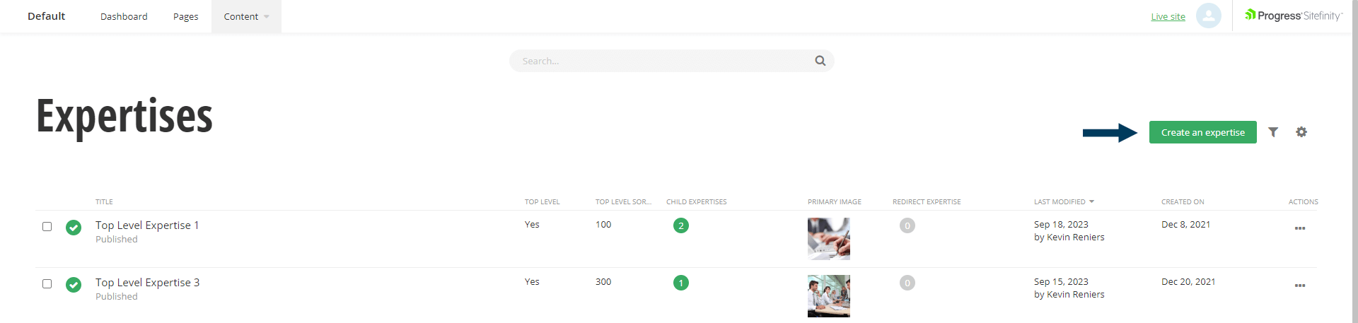 Create an Expertise button
