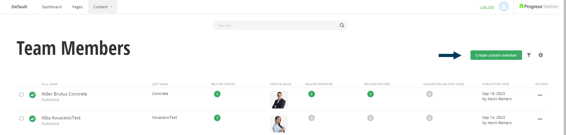 Create a Team Member button