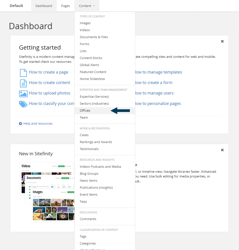 Dashboard - Content - Offices