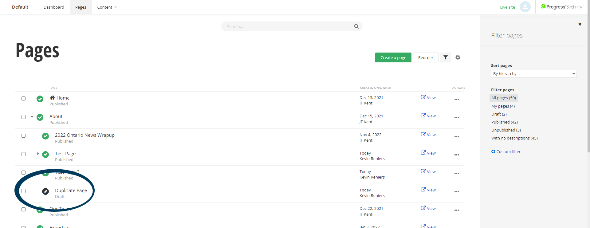 Select Page to Duplicate