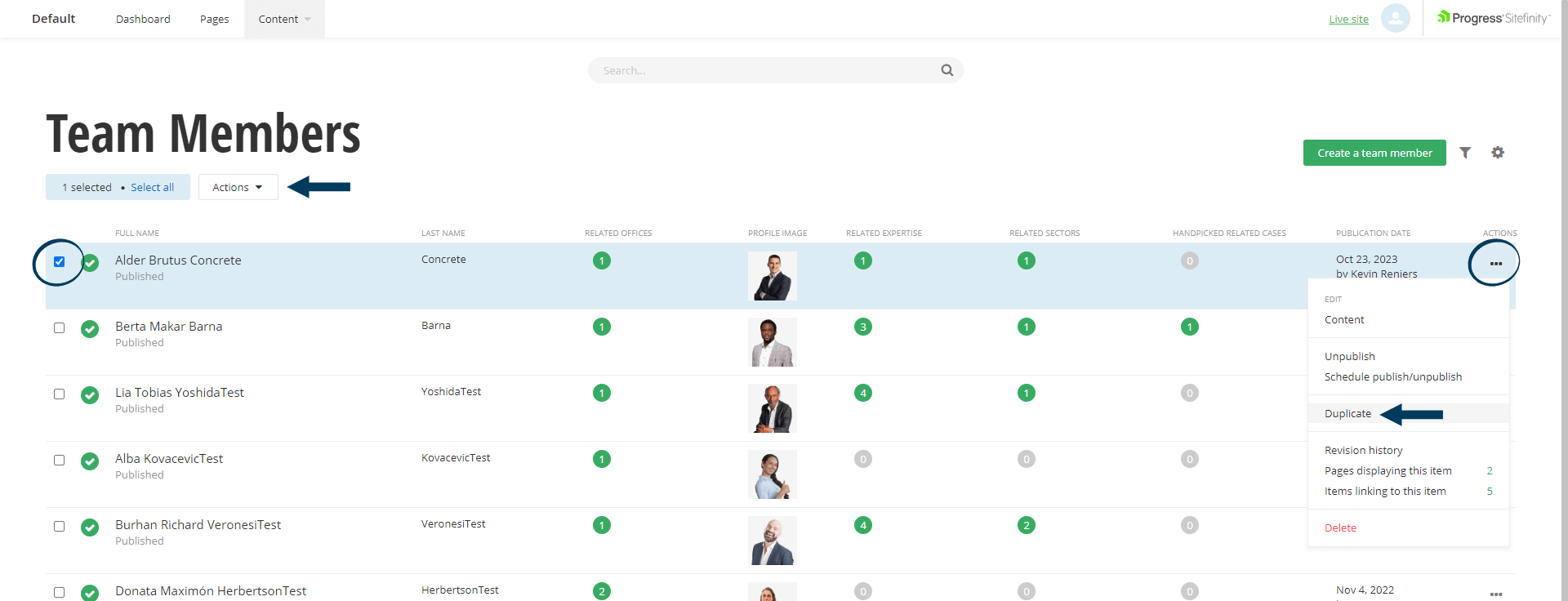 Select Team Member Original to Duplicate