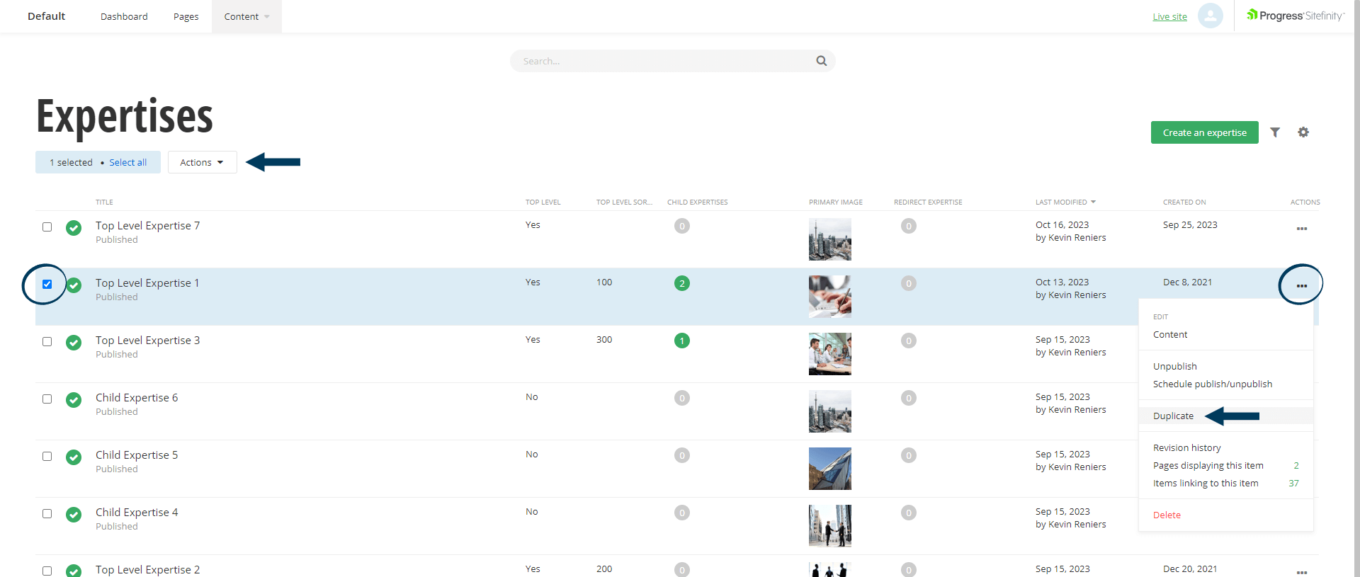 Select Original Expertise to Duplicate