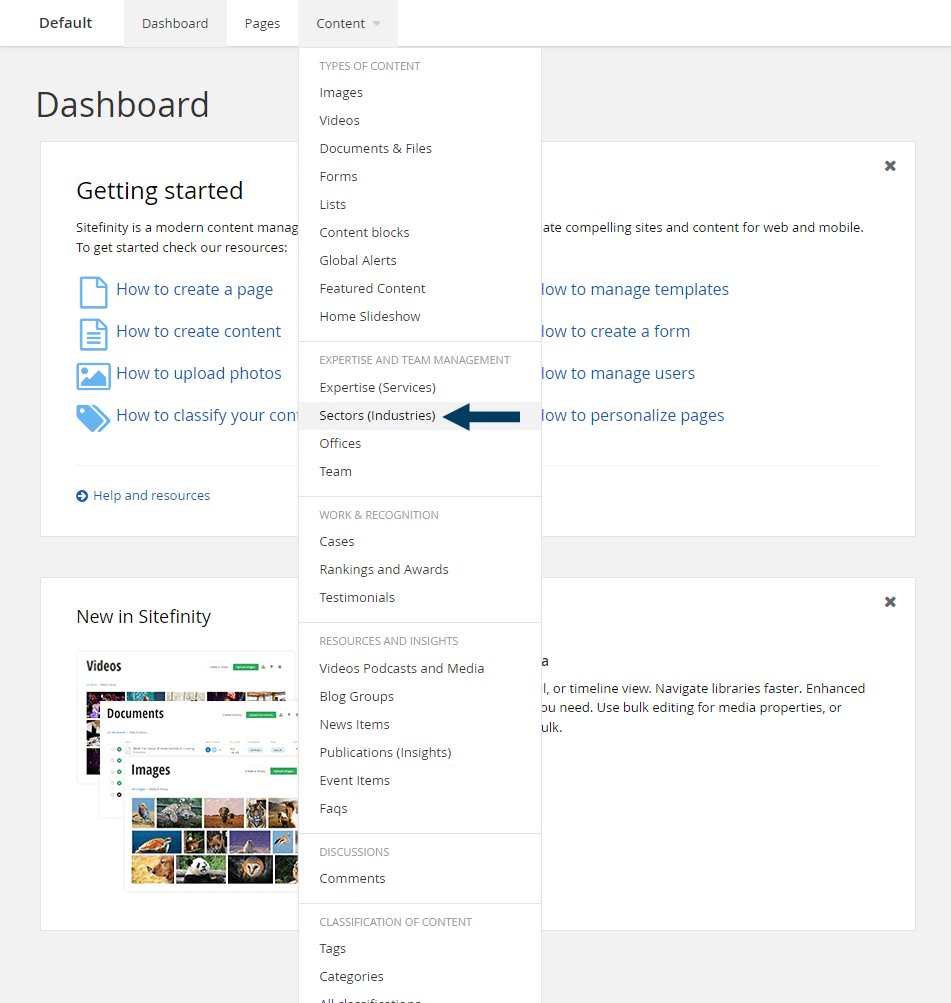 Dashboard - Content - Sectors