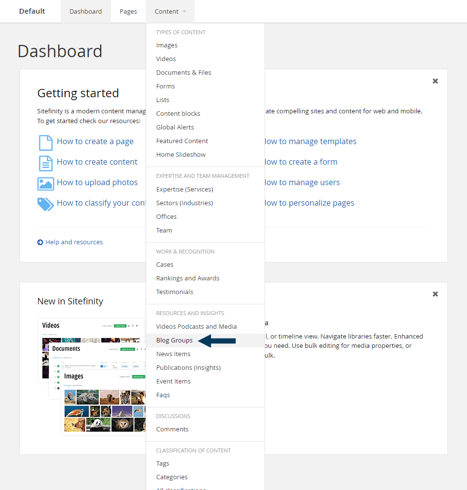Dashboard - Content - Blogs