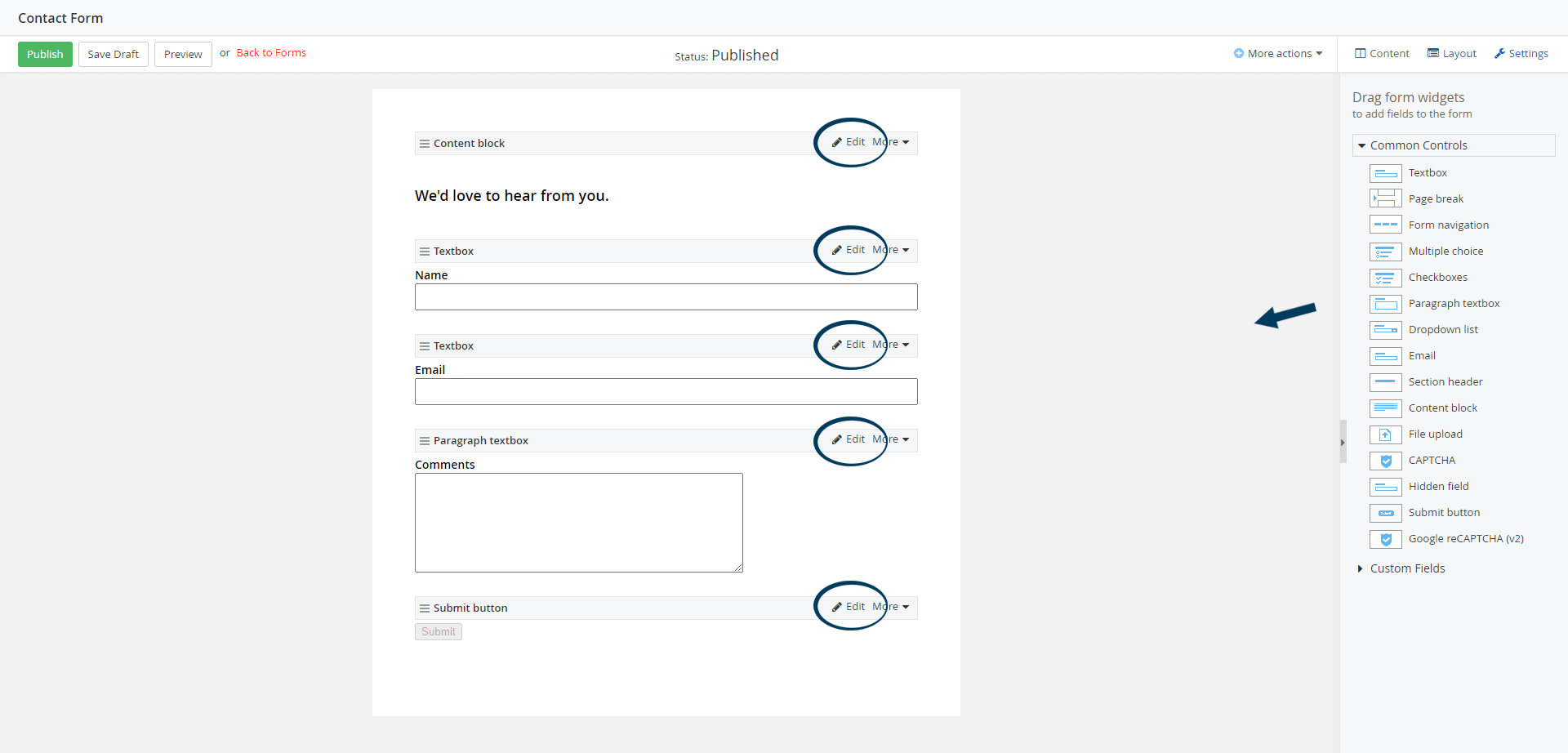 Edit Form Fields or Create New Fields