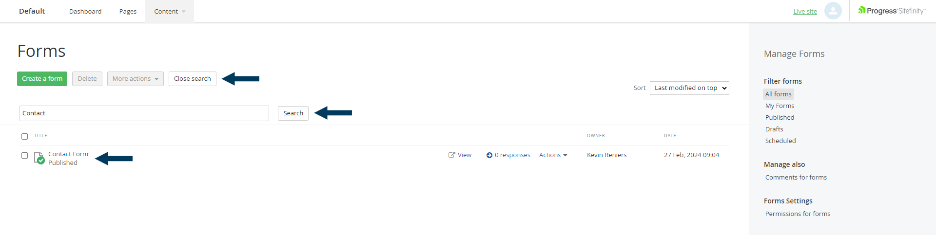 Search for Form to Edit