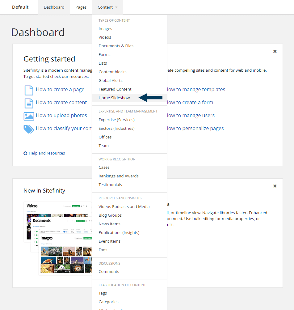 Dashboard - Content - Home Slide Show