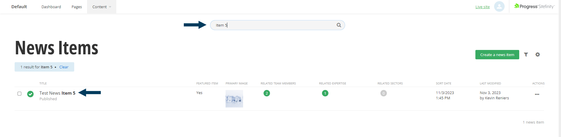 Select News Item to Open and Edit