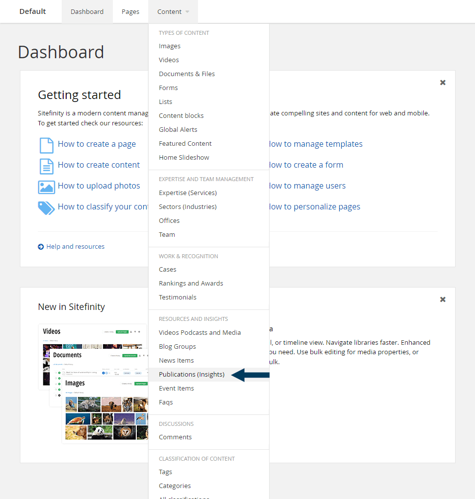Dashboard - Content - Publication