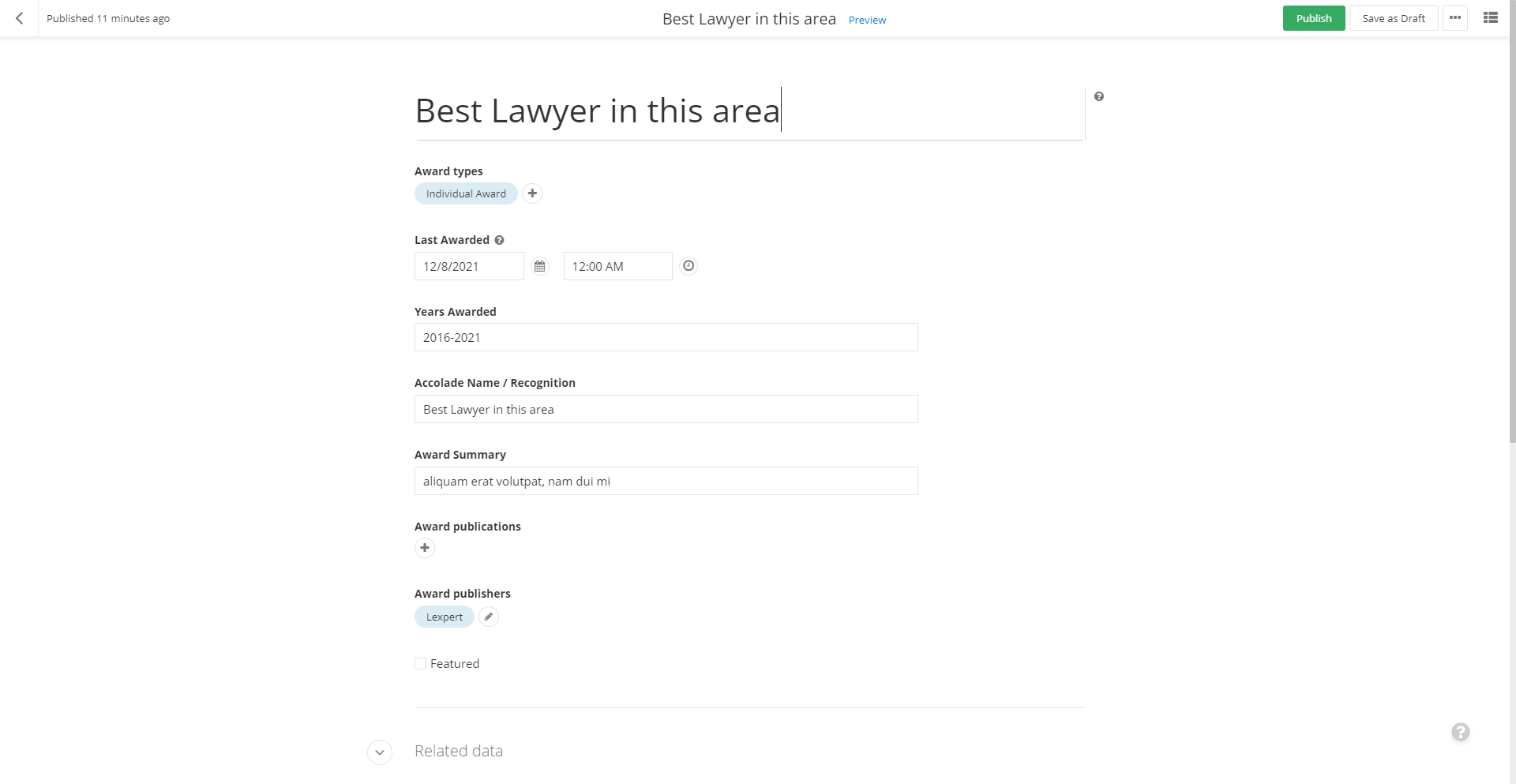 Edit Award Details