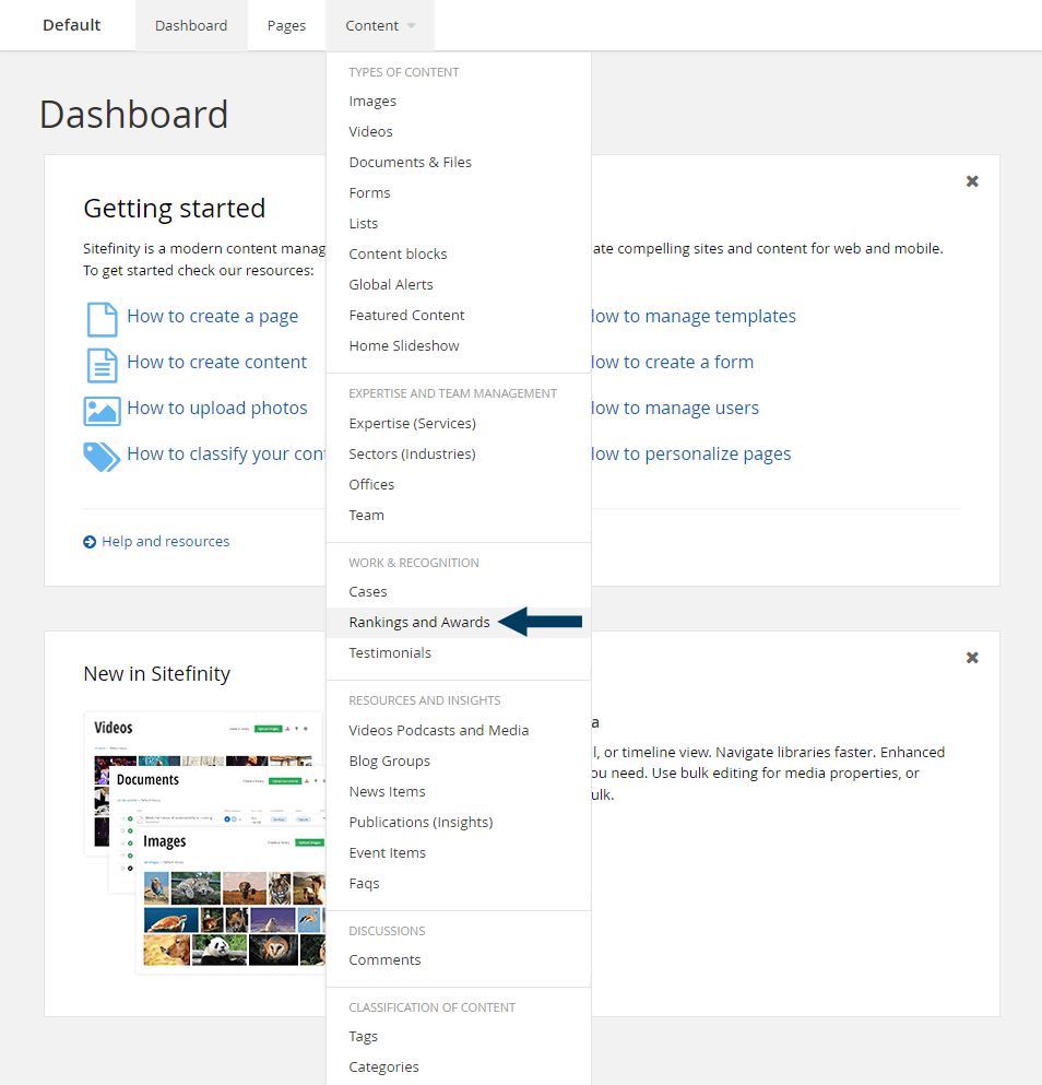 Dashboard - Content - Awards
