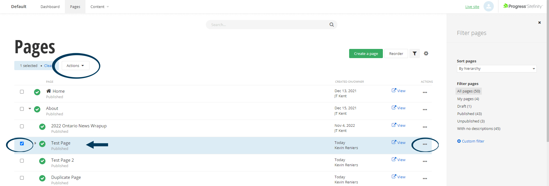 Select Page to Edit