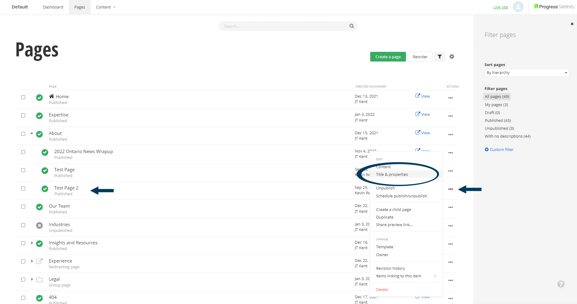Select Page to Edit