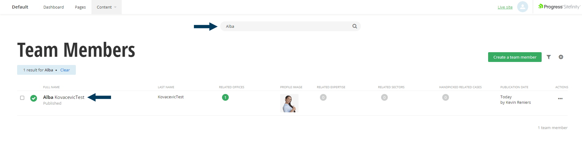 Select and Open Team Member Bio to Edit