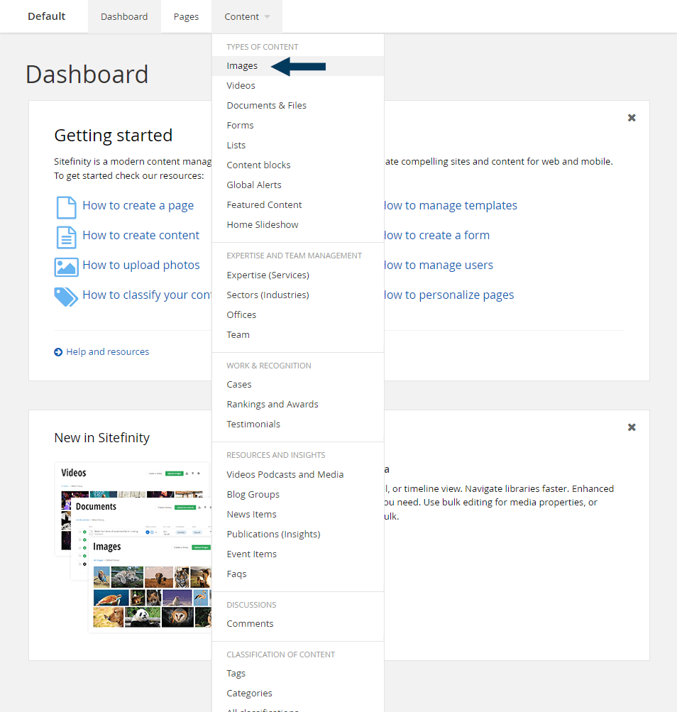 Dashboard - Content - Images