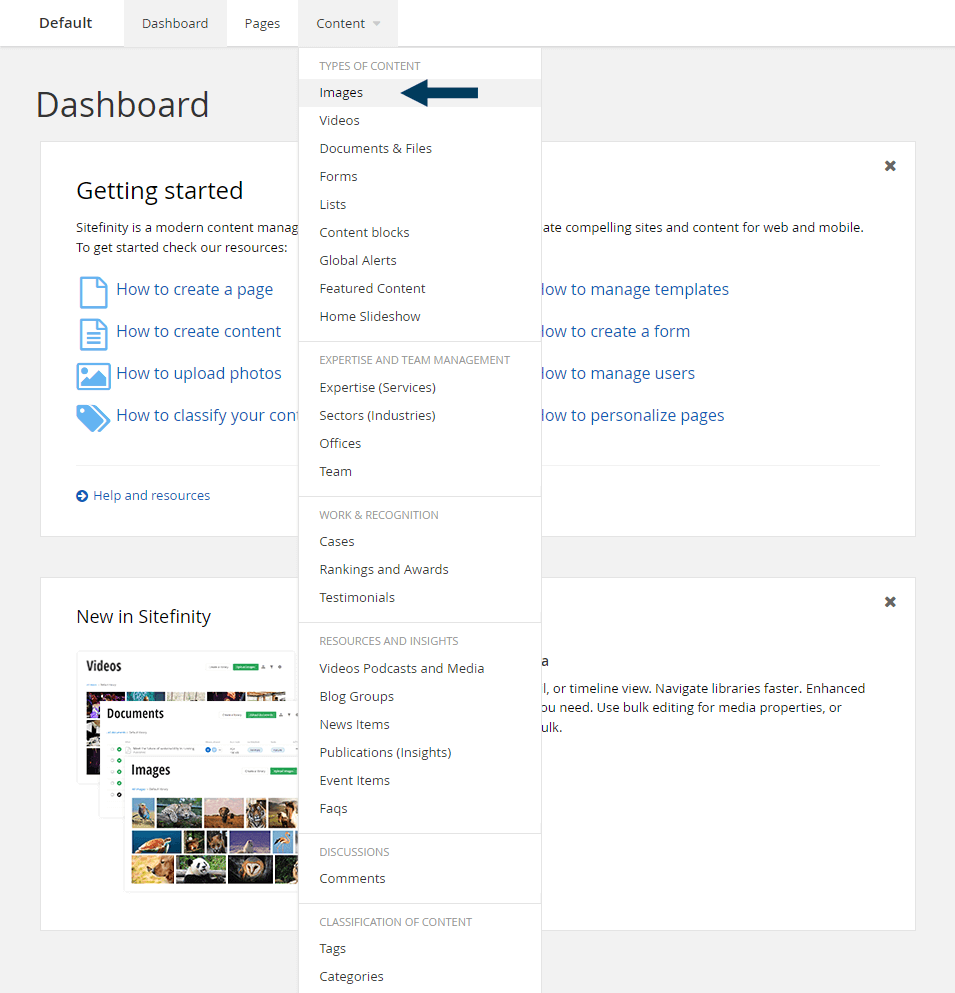Dashboard - Content - Images