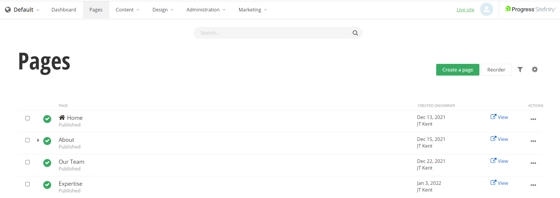 create a page list view