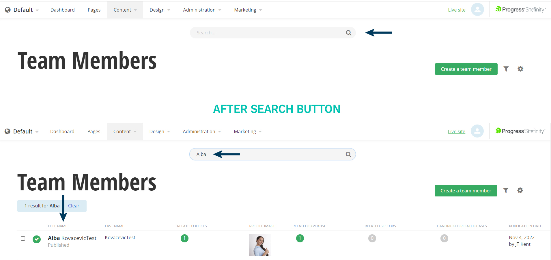 team listview search